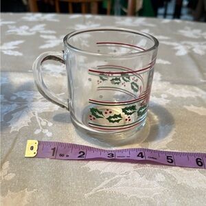 Vintage Festive Glass Mug with Holly Design